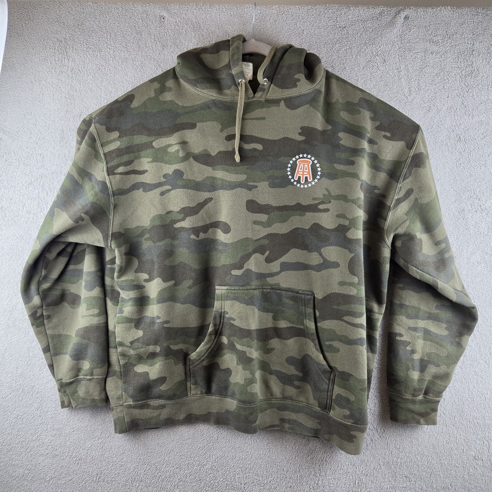 Barstool Sports Classic Logo Hoodie Green Camo Mens Size XL Sweatshirt